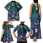 NAIDOC Week 2024 Fire Burning Family Matching Tank Maxi Dress and Hawaiian Shirt Aboriginal Dots Blue Art