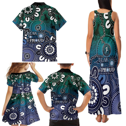 NAIDOC Week 2024 Fire Burning Family Matching Tank Maxi Dress and Hawaiian Shirt Aboriginal Dots Blue Art