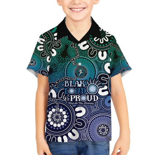 NAIDOC Week 2024 Fire Burning Family Matching Tank Maxi Dress and Hawaiian Shirt Aboriginal Dots Blue Art