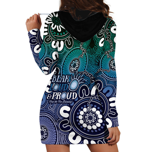 NAIDOC Week 2024 Fire Burning Hoodie Dress Aboriginal Dots Blue Art