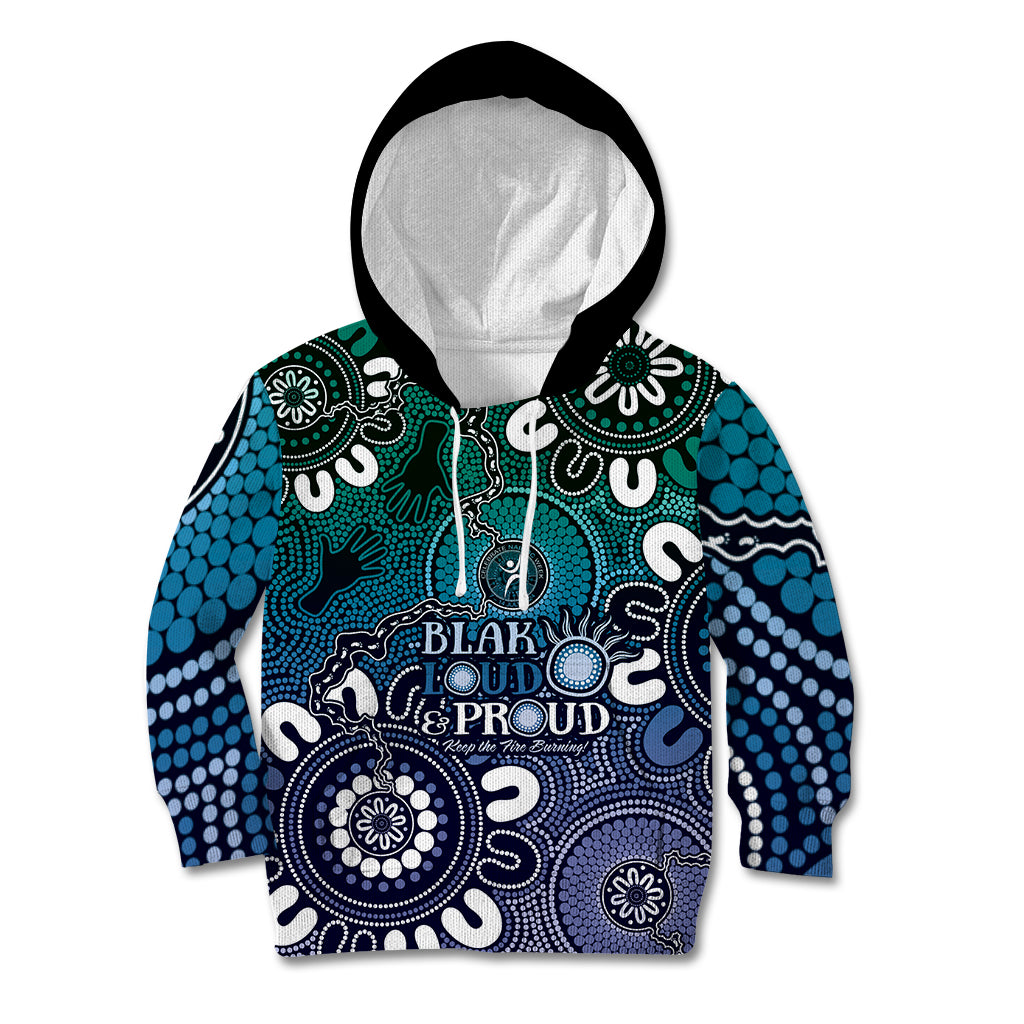 NAIDOC Week 2024 Fire Burning Kid Hoodie Aboriginal Dots Blue Art