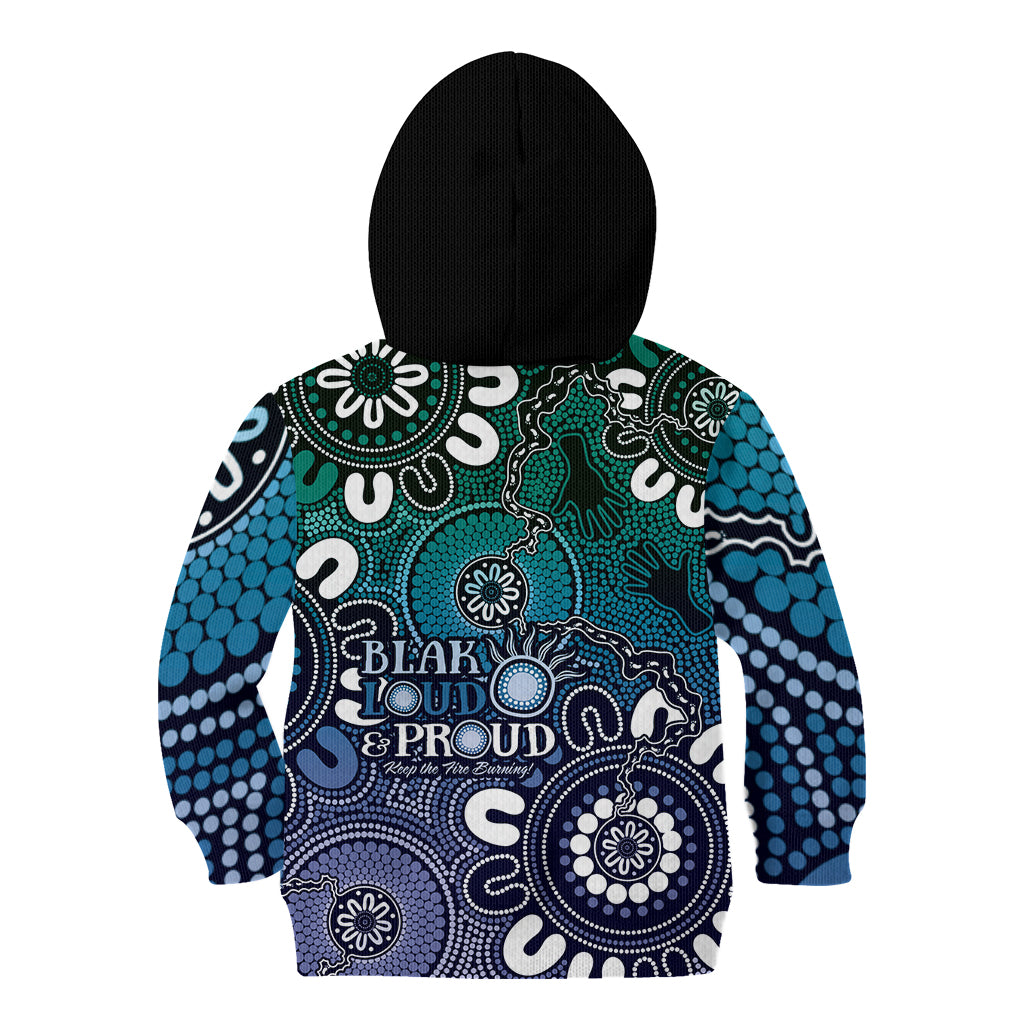NAIDOC Week 2024 Fire Burning Kid Hoodie Aboriginal Dots Blue Art