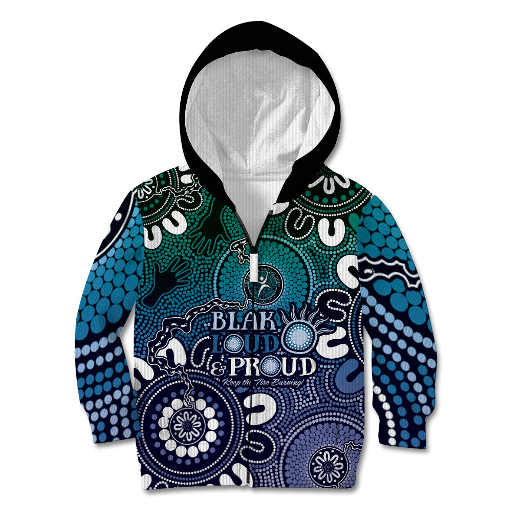 Naidoc week 2024 fire burning kid hoodie aboriginal dots blue art lt9