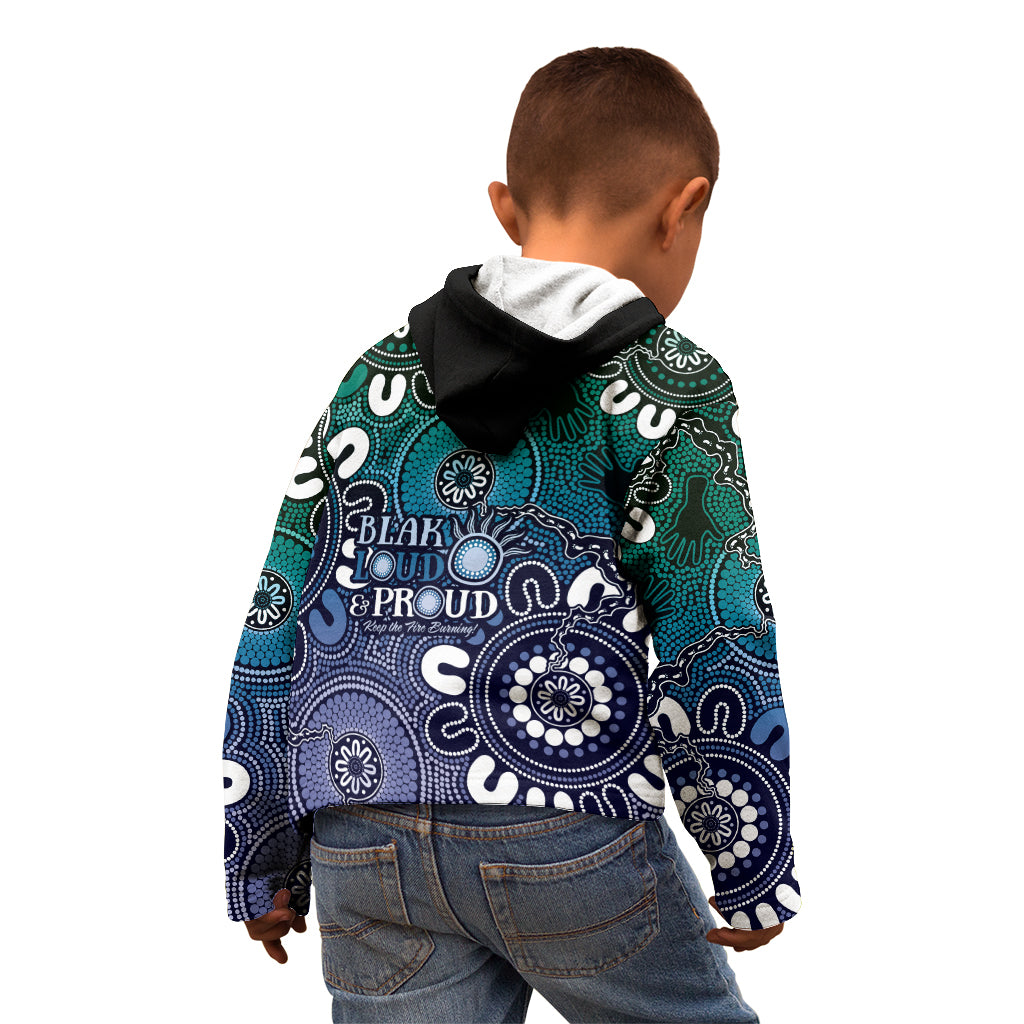 NAIDOC Week 2024 Fire Burning Kid Hoodie Aboriginal Dots Blue Art