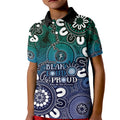 NAIDOC Week 2024 Fire Burning Kid Polo Shirt Aboriginal Dots Blue Art