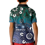 NAIDOC Week 2024 Fire Burning Kid Polo Shirt Aboriginal Dots Blue Art