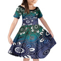 NAIDOC Week 2024 Fire Burning Kid Short Sleeve Dress Aboriginal Dots Blue Art