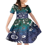 NAIDOC Week 2024 Fire Burning Kid Short Sleeve Dress Aboriginal Dots Blue Art