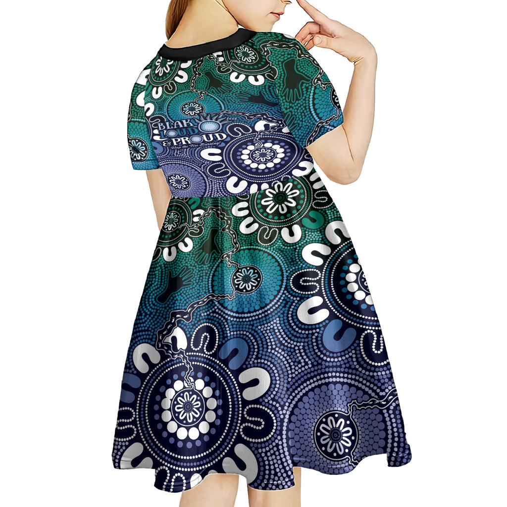 NAIDOC Week 2024 Fire Burning Kid Short Sleeve Dress Aboriginal Dots Blue Art