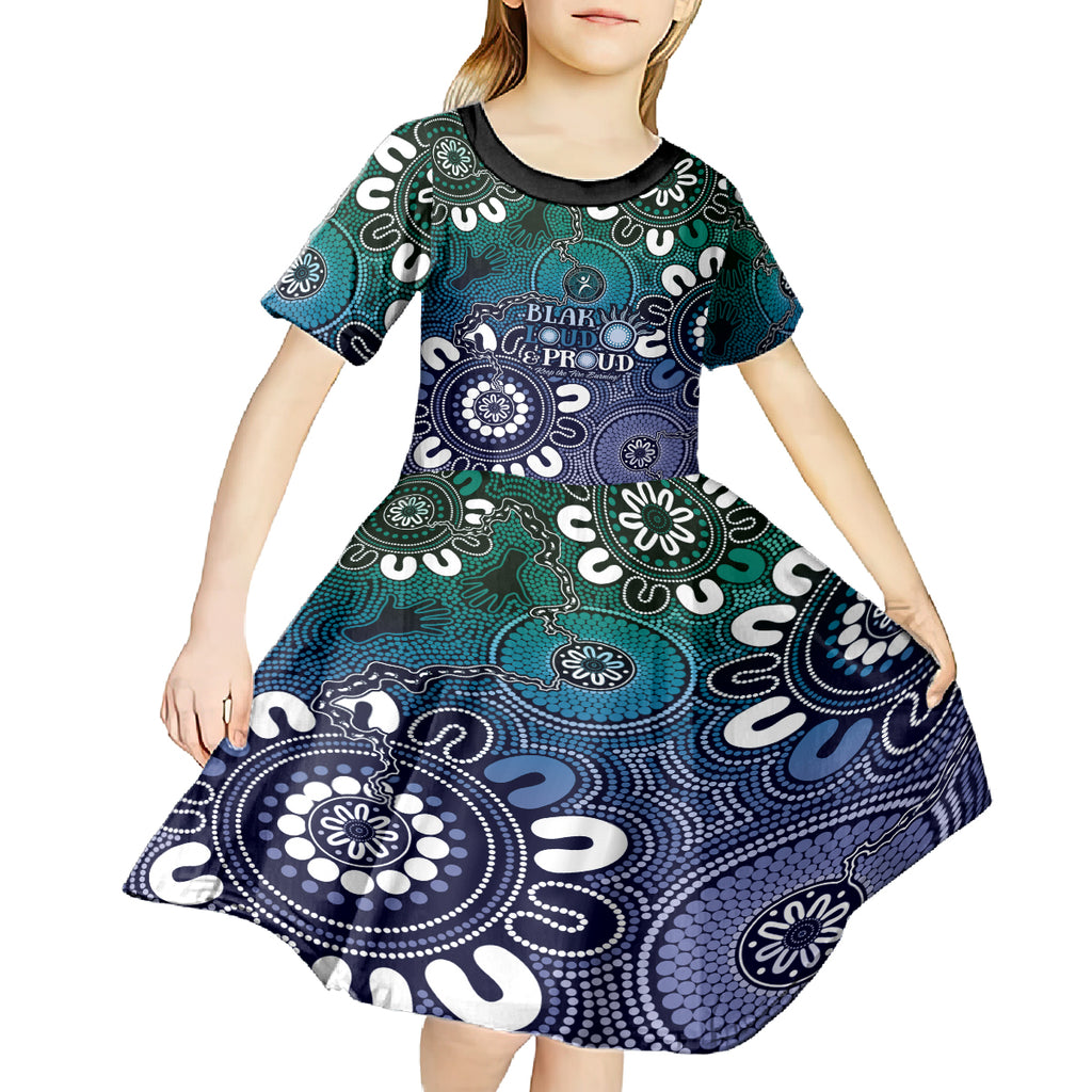 NAIDOC Week 2024 Fire Burning Kid Short Sleeve Dress Aboriginal Dots Blue Art