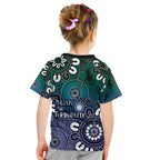 NAIDOC Week 2024 Fire Burning Kid T Shirt Aboriginal Dots Blue Art