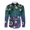 NAIDOC Week 2024 Fire Burning Long Sleeve Button Shirt Aboriginal Dots Blue Art