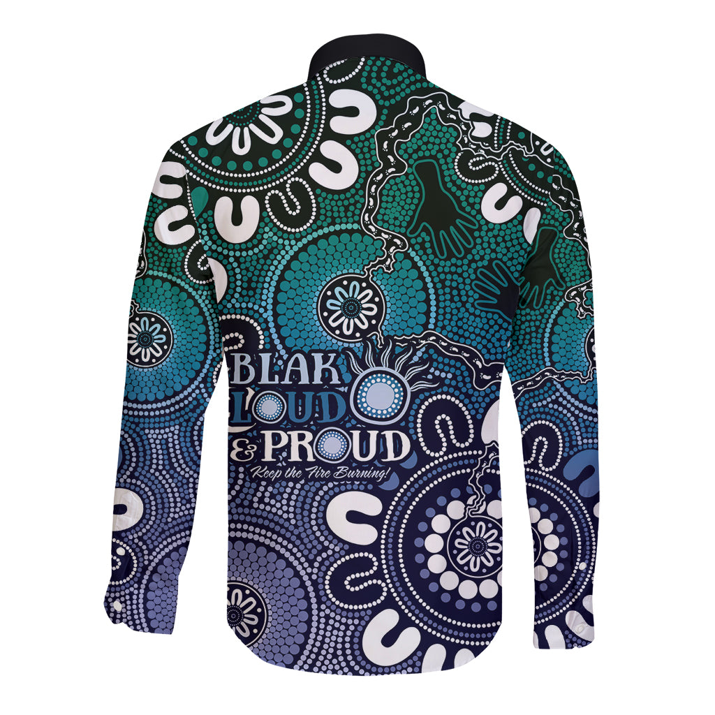 NAIDOC Week 2024 Fire Burning Long Sleeve Button Shirt Aboriginal Dots Blue Art