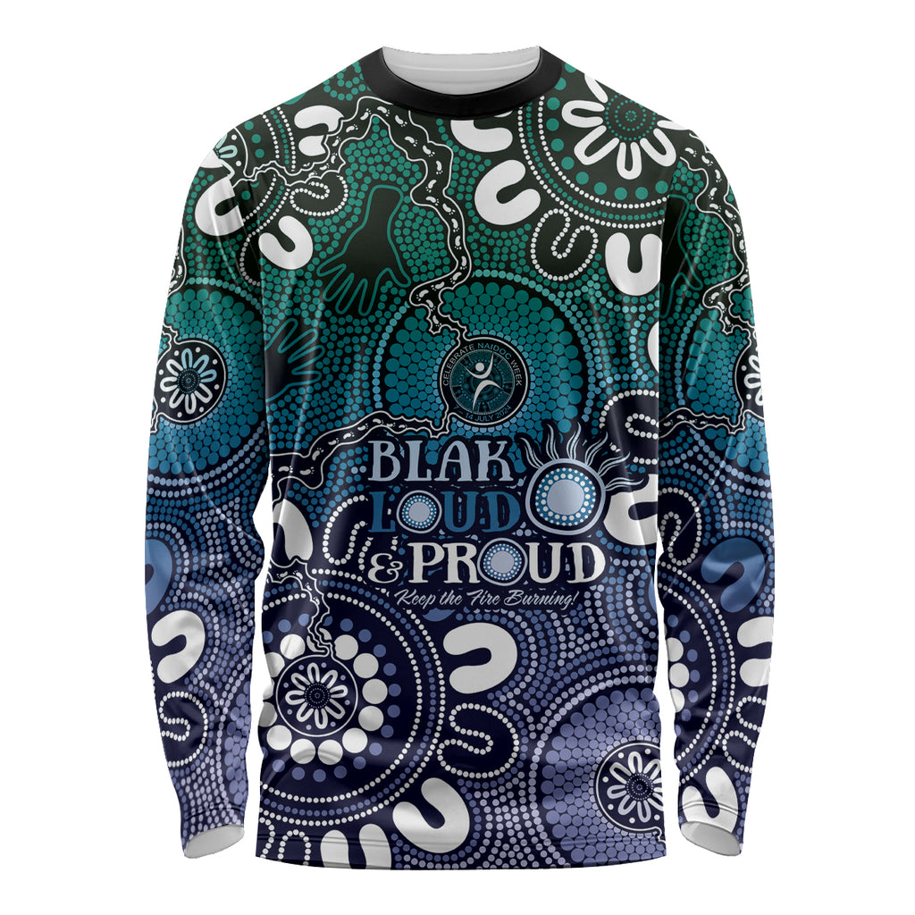 NAIDOC Week 2024 Fire Burning Long Sleeve Shirt Aboriginal Dots Blue Art