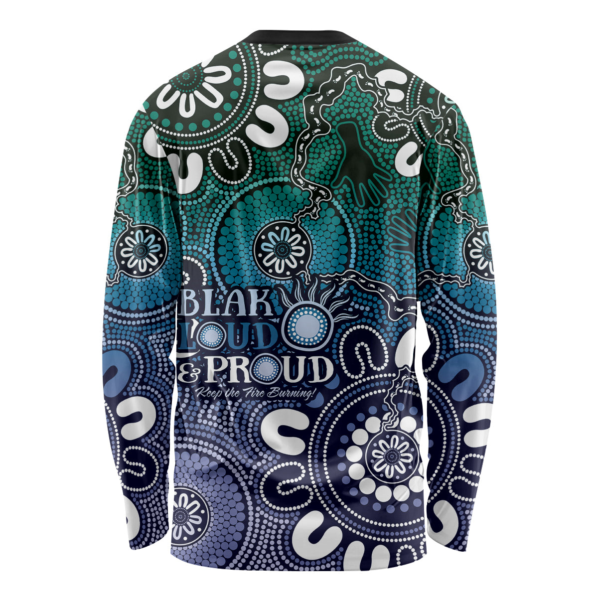NAIDOC Week 2024 Fire Burning Long Sleeve Shirt Aboriginal Dots Blue Art