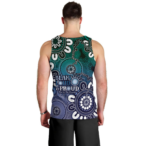 NAIDOC Week 2024 Fire Burning Men Tank Top Aboriginal Dots Blue Art