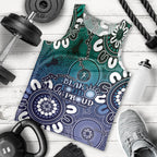 NAIDOC Week 2024 Fire Burning Men Tank Top Aboriginal Dots Blue Art