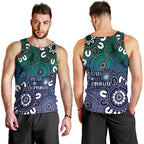 NAIDOC Week 2024 Fire Burning Men Tank Top Aboriginal Dots Blue Art