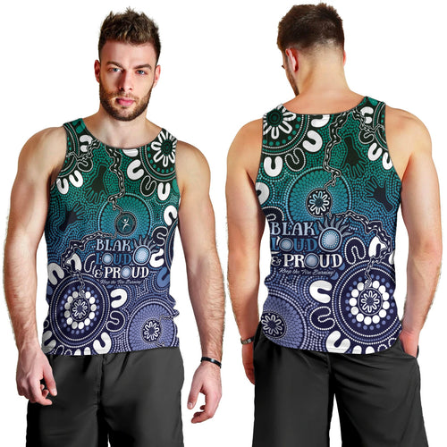 NAIDOC Week 2024 Fire Burning Men Tank Top Aboriginal Dots Blue Art