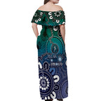 NAIDOC Week 2024 Fire Burning Off Shoulder Maxi Dress Aboriginal Dots Blue Art