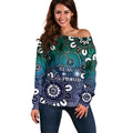NAIDOC Week 2024 Fire Burning Off Shoulder Sweater Aboriginal Dots Blue Art