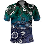 NAIDOC Week 2024 Fire Burning Polo Shirt Aboriginal Dots Blue Art