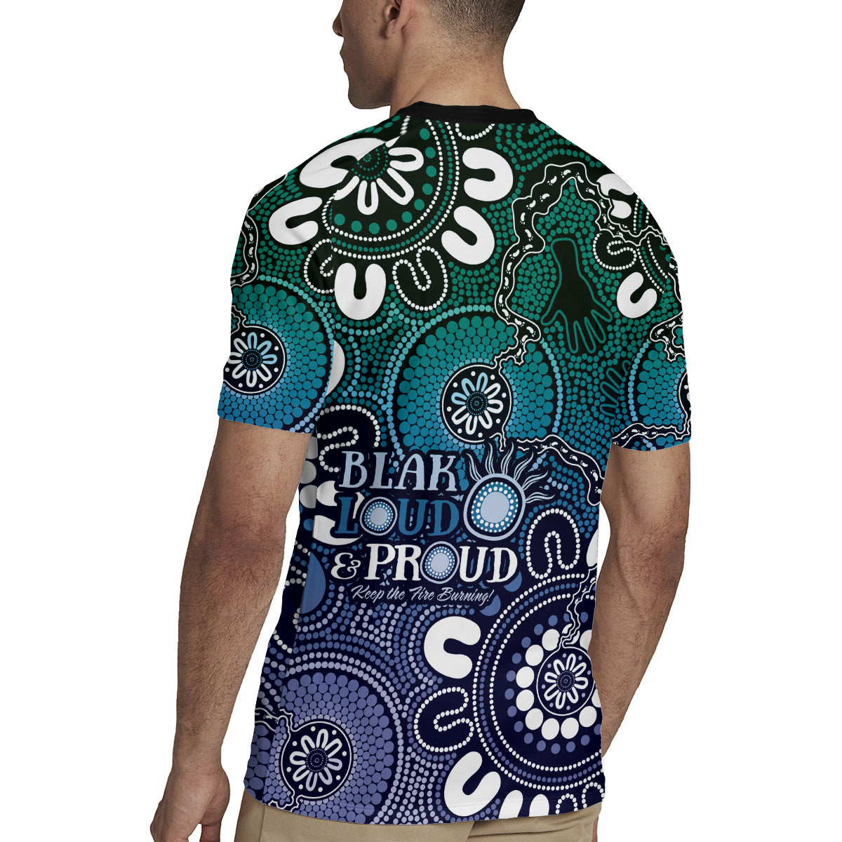 NAIDOC Week 2024 Fire Burning Rugby Jersey Aboriginal Dots Blue Art
