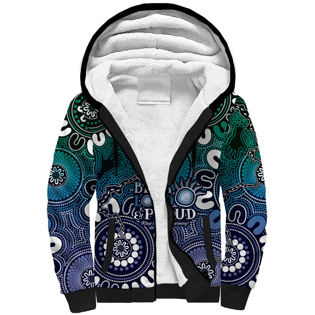 NAIDOC Week 2024 Fire Burning Sherpa Hoodie Aboriginal Dots Blue Art
