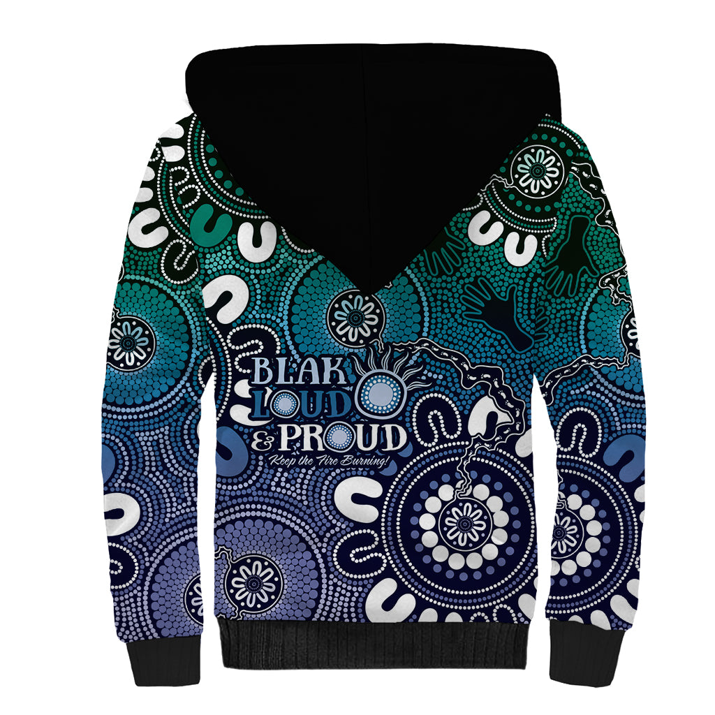 NAIDOC Week 2024 Fire Burning Sherpa Hoodie Aboriginal Dots Blue Art