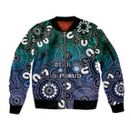 NAIDOC Week 2024 Fire Burning Sleeve Zip Bomber Jacket Aboriginal Dots Blue Art