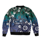 NAIDOC Week 2024 Fire Burning Sleeve Zip Bomber Jacket Aboriginal Dots Blue Art