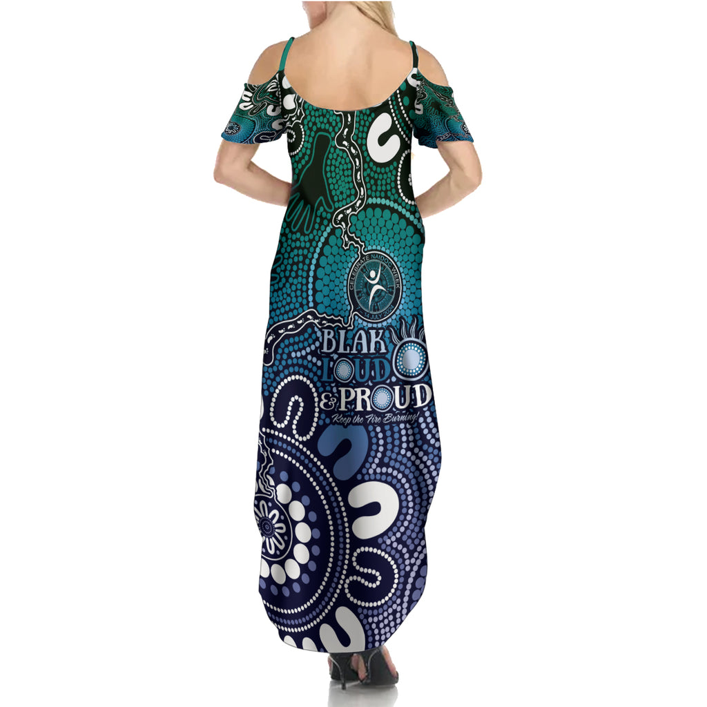 NAIDOC Week 2024 Fire Burning Summer Maxi Dress Aboriginal Dots Blue Art