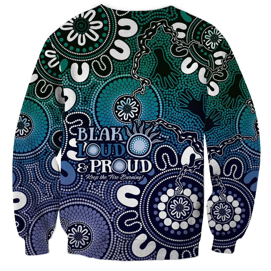 NAIDOC Week 2024 Fire Burning Sweatshirt Aboriginal Dots Blue Art