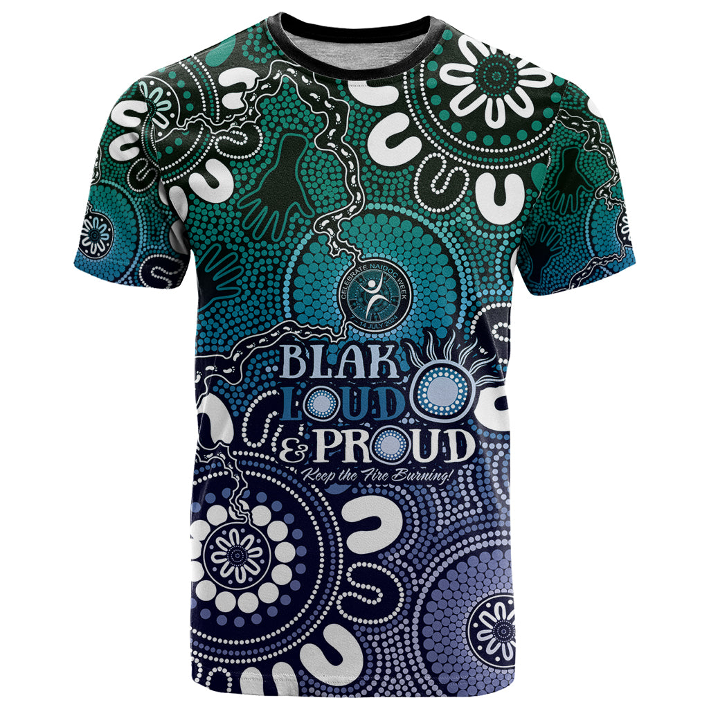 NAIDOC Week 2024 Fire Burning T Shirt Aboriginal Dots Blue Art