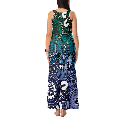 NAIDOC Week 2024 Fire Burning Tank Maxi Dress Aboriginal Dots Blue Art