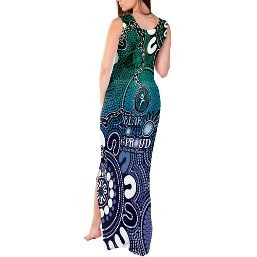 NAIDOC Week 2024 Fire Burning Tank Maxi Dress Aboriginal Dots Blue Art