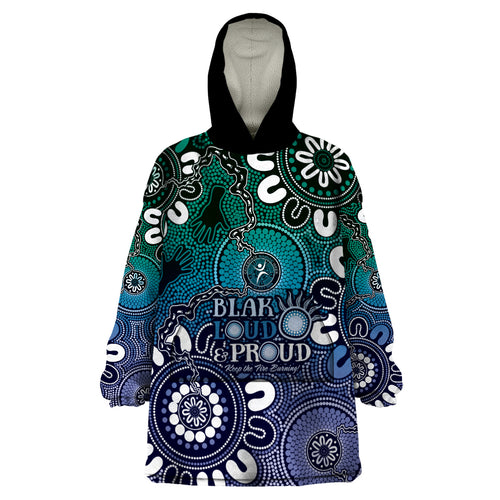 NAIDOC Week 2024 Fire Burning Wearable Blanket Hoodie Aboriginal Dots Blue Art
