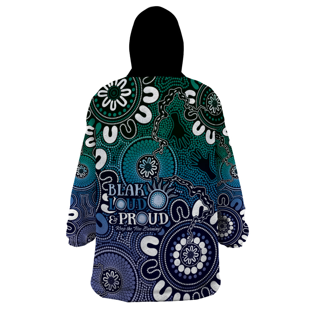 NAIDOC Week 2024 Fire Burning Wearable Blanket Hoodie Aboriginal Dots Blue Art