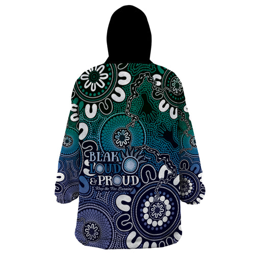 NAIDOC Week 2024 Fire Burning Wearable Blanket Hoodie Aboriginal Dots Blue Art