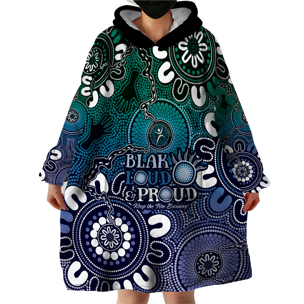 NAIDOC Week 2024 Fire Burning Wearable Blanket Hoodie Aboriginal Dots Blue Art