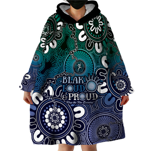 NAIDOC Week 2024 Fire Burning Wearable Blanket Hoodie Aboriginal Dots Blue Art