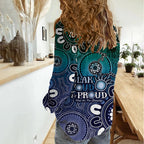 NAIDOC Week 2024 Fire Burning Women Casual Shirt Aboriginal Dots Blue Art