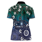 NAIDOC Week 2024 Fire Burning Women Polo Shirt Aboriginal Dots Blue Art