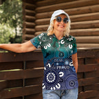 NAIDOC Week 2024 Fire Burning Women Polo Shirt Aboriginal Dots Blue Art