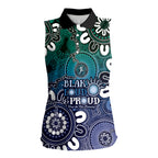 NAIDOC Week 2024 Fire Burning Women Sleeveless Polo Shirt Aboriginal Dots Blue Art