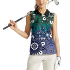 NAIDOC Week 2024 Fire Burning Women Sleeveless Polo Shirt Aboriginal Dots Blue Art