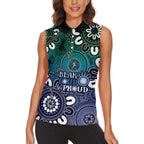 NAIDOC Week 2024 Fire Burning Women Sleeveless Polo Shirt Aboriginal Dots Blue Art