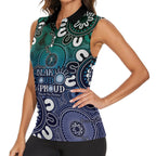 NAIDOC Week 2024 Fire Burning Women Sleeveless Polo Shirt Aboriginal Dots Blue Art