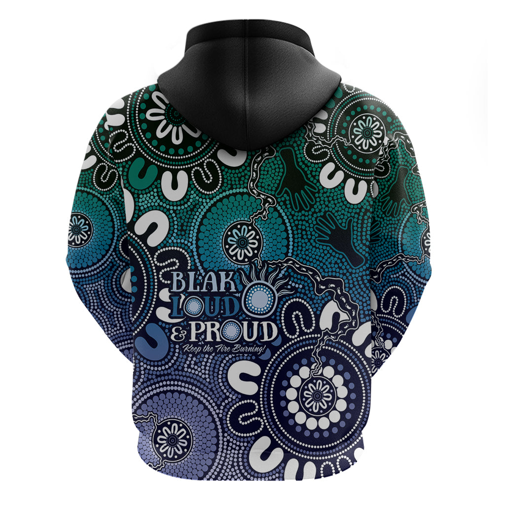 NAIDOC Week 2024 Fire Burning Zip Hoodie Aboriginal Dots Blue Art
