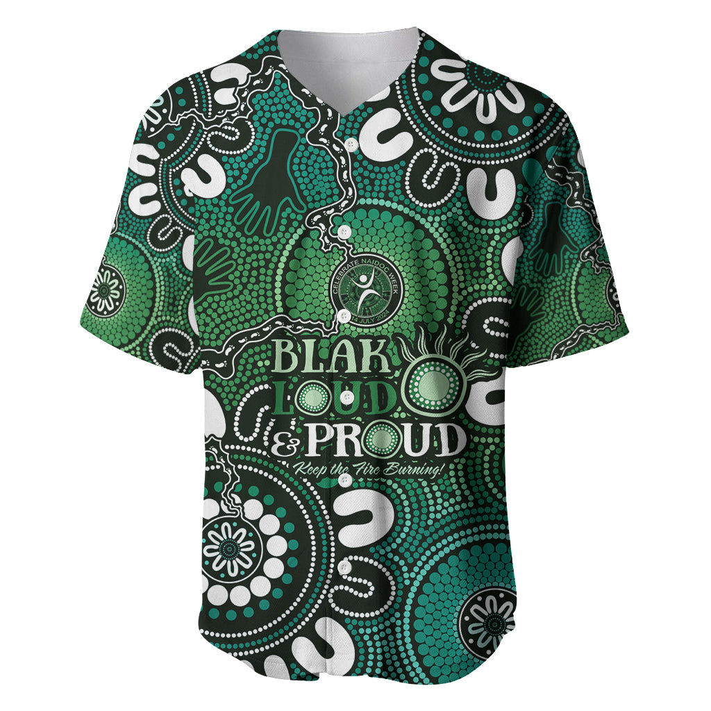 NAIDOC Week 2024 Fire Burning Baseball Jersey Aboriginal Dots Green Art